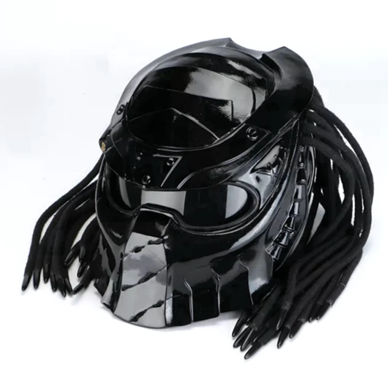 Bright Black Masei, шлем "хищник", гибкая полоса освещения, авто-стиль, маска из стекловолокна, мотоциклетный, полный, для лица, винтажный, ретро, шлем - Цвет: Bright Black