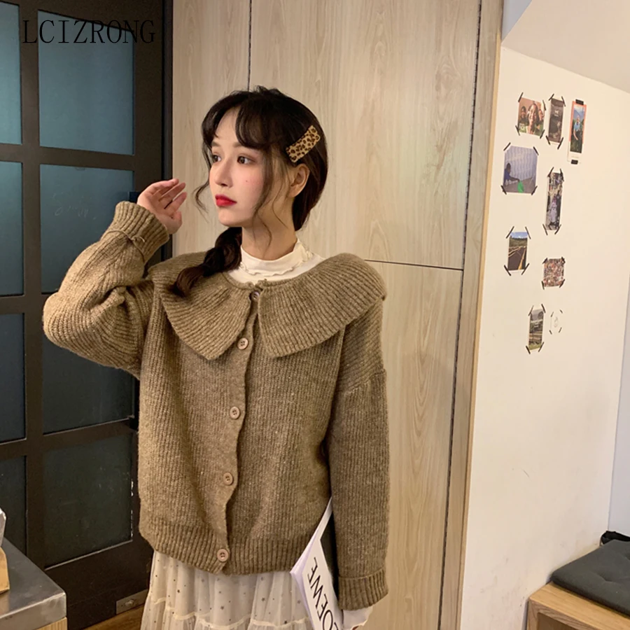 

Vintage Long Sleeve Loose Sweater Woman Streetwear Solid Knit Sweaters Women Cotton Pullovers 2020 Girl Crew Neck