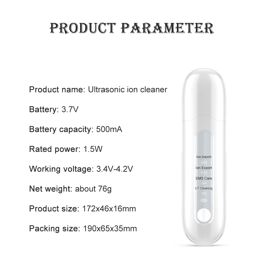 

Ultrasonic Facial Skin Scrubber Cleaner Ion Acne Blackhead Remover Peeling Shovel EMS Vibration Facial Massager Skin Care Lift
