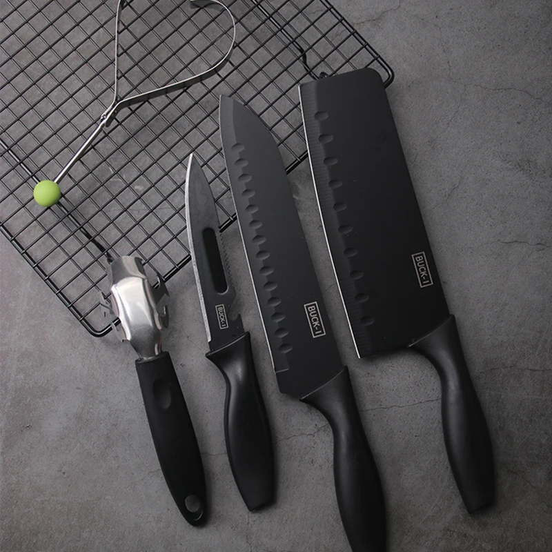 5 шт. набор кухонных ножей из черной нержавеющей стали с черным антипригарным