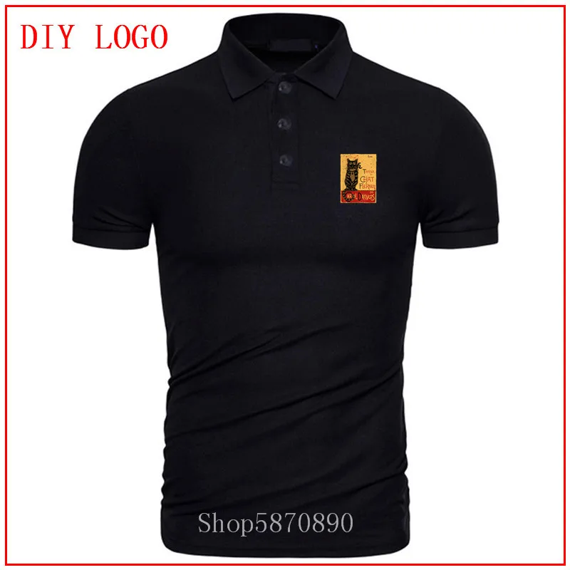 Мужская хлопковая футболка с принтом черной кошки|Поло| |