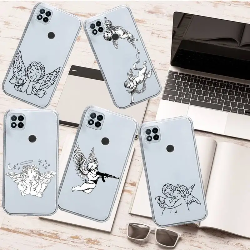 

Angel art Simple lines Phone Case Transparent for Xiaomi redmi note 5 7 8 9 10 11 t S A lite pro high quality funda