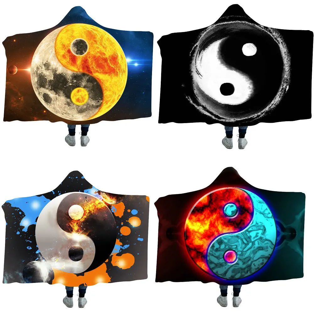 

Eight Diagrams Hooded Blanket 3D Printed Chinese Style Fleece Hoodie Throw Blankets for Winter Warm Sofa Bed 130x150cm 150x200cm