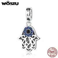 wostu genuine 925 sterling silver hamsa hand eye charms dangles fit original bracelet necklace authentic jewelry gift