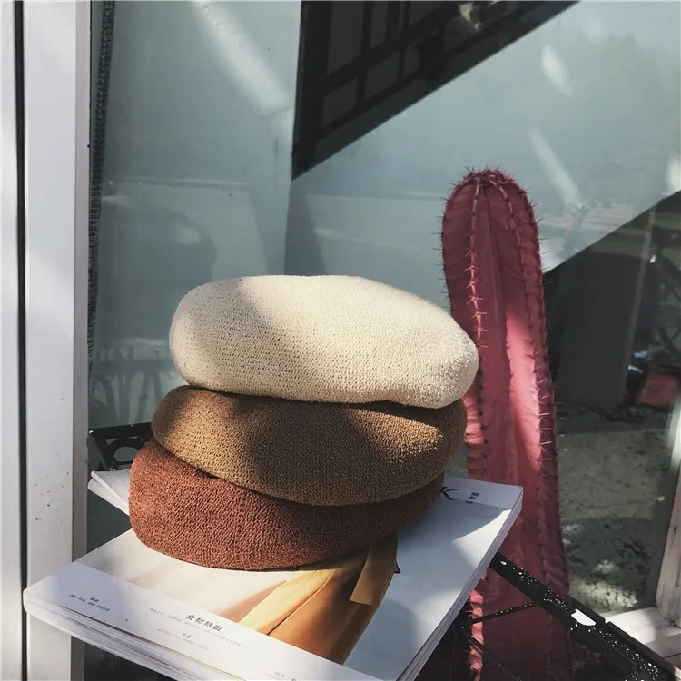 Берет женский трехмерный однотонный вязаная шапка в стиле ретро кэжуал дышащая