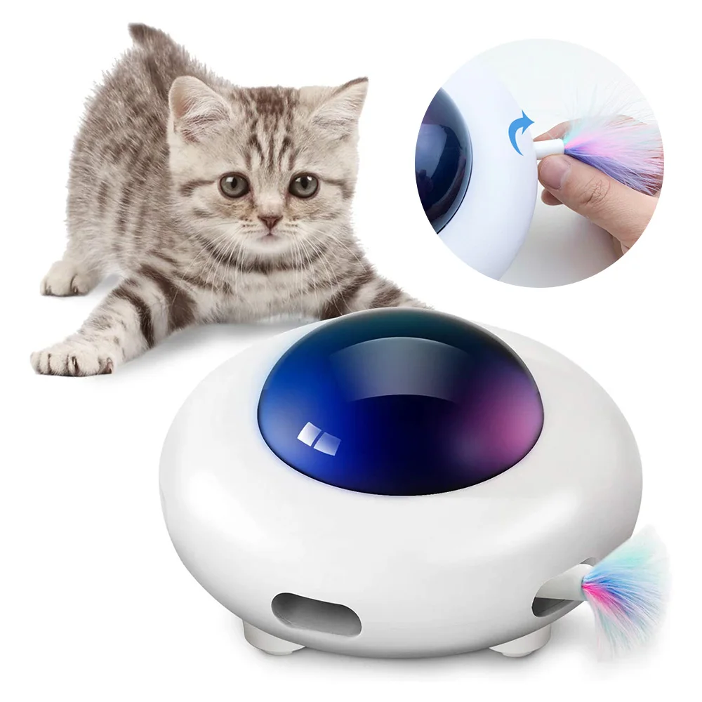 Intelligent UFO Turntable Automatic Swing Toys Puppy Cat Electric Steering Chasing Toy Pet USB Charging Interactive Feather | Дом и сад