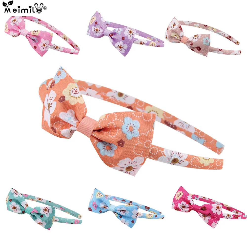 

Meimile headbands for girls plastic children hair accessories sets cute bow headwear to kids floral print