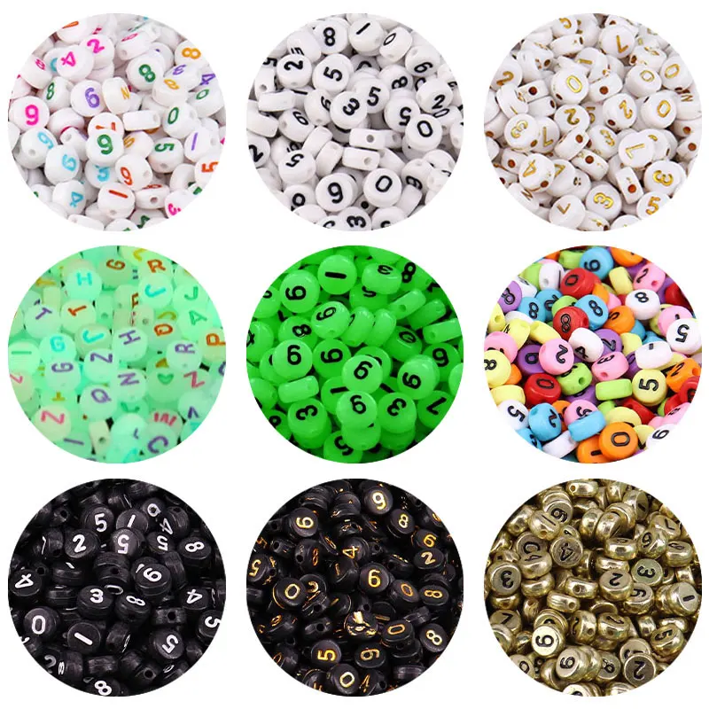 100200pcs 4x7mm Acrylic Number Beads Luminous Candy Color Spacer Beads For DIY Jewelry Making Bracelet Children Kids Necklace