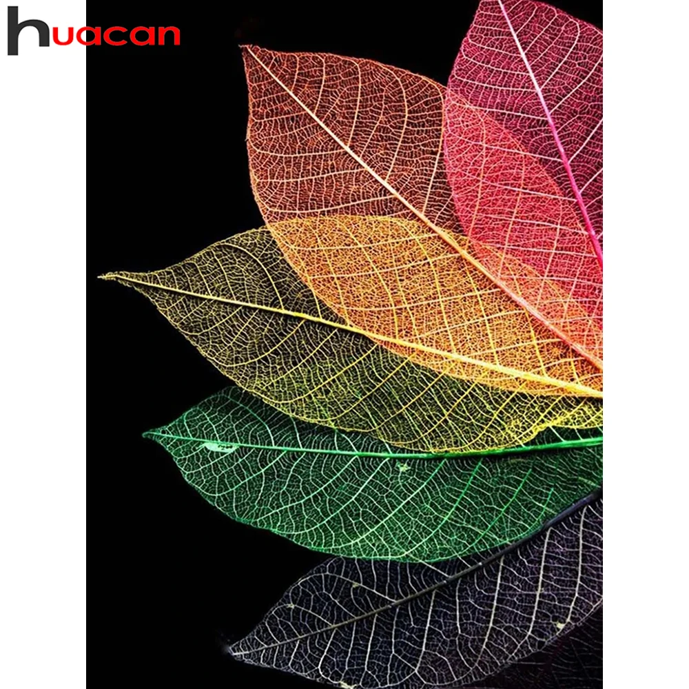 

Алмазная 5d картина Huacan, стикер с цветными листьями и деревьями, мозаика для вышивки крестиком с цветами, искусство с кристаллами