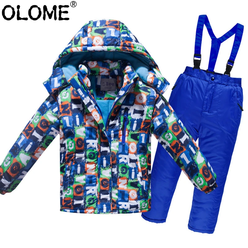 Kids Ski Suit Girls Boys Skiwear Children Snow Suit Kids Boys Anorak Kids Girls Parka OLOME Snow Jacket Set  Toddler Winter Suit