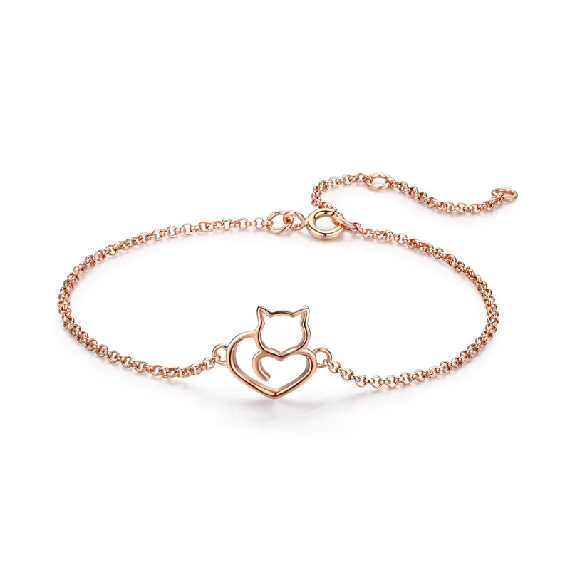 BISAER, 925 пробы, серебряная цепочка, звено, кошка, простое животное, женские браслеты, браслеты для женщин, Pulseira, серебро 925, ювелирное изделие ECB102 - Окраска металла: ECB102-c