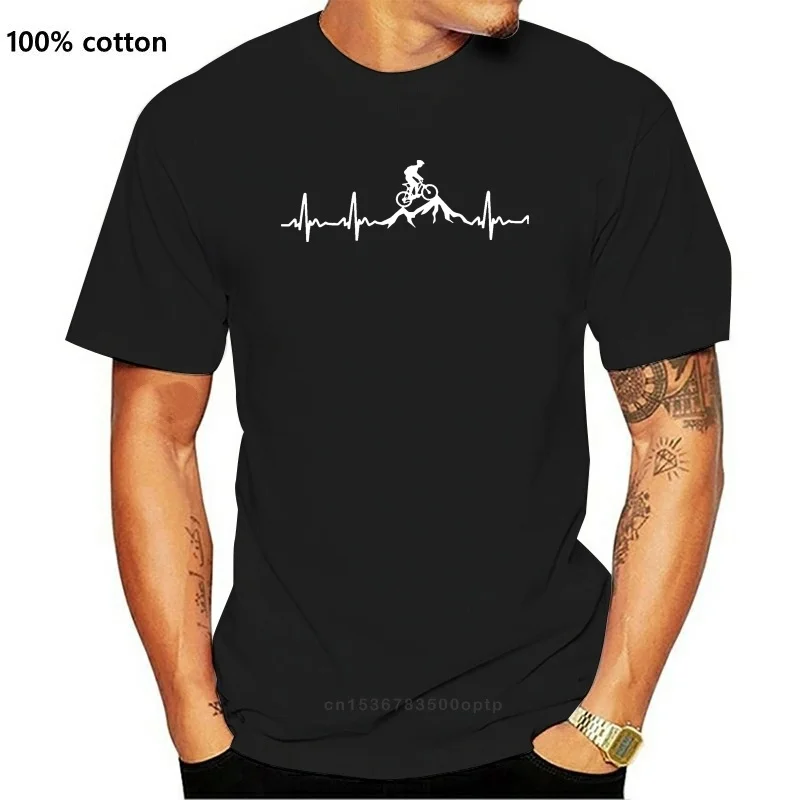 

New Printed Mountain Bike Heartbeat Faddish Tshirts Hill Hiking Biker Comfortable Youth T Shirt Mens Autumn Cotton Street T Shir