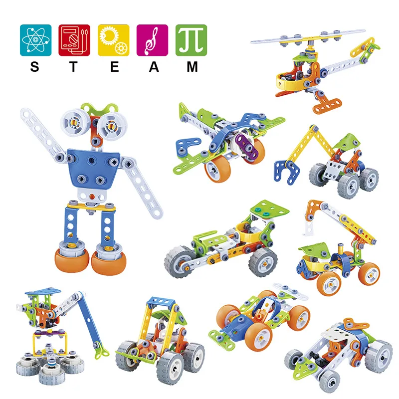 Детский конструктор сделай сам steam из мягкой резины собранный самолет автомобиль