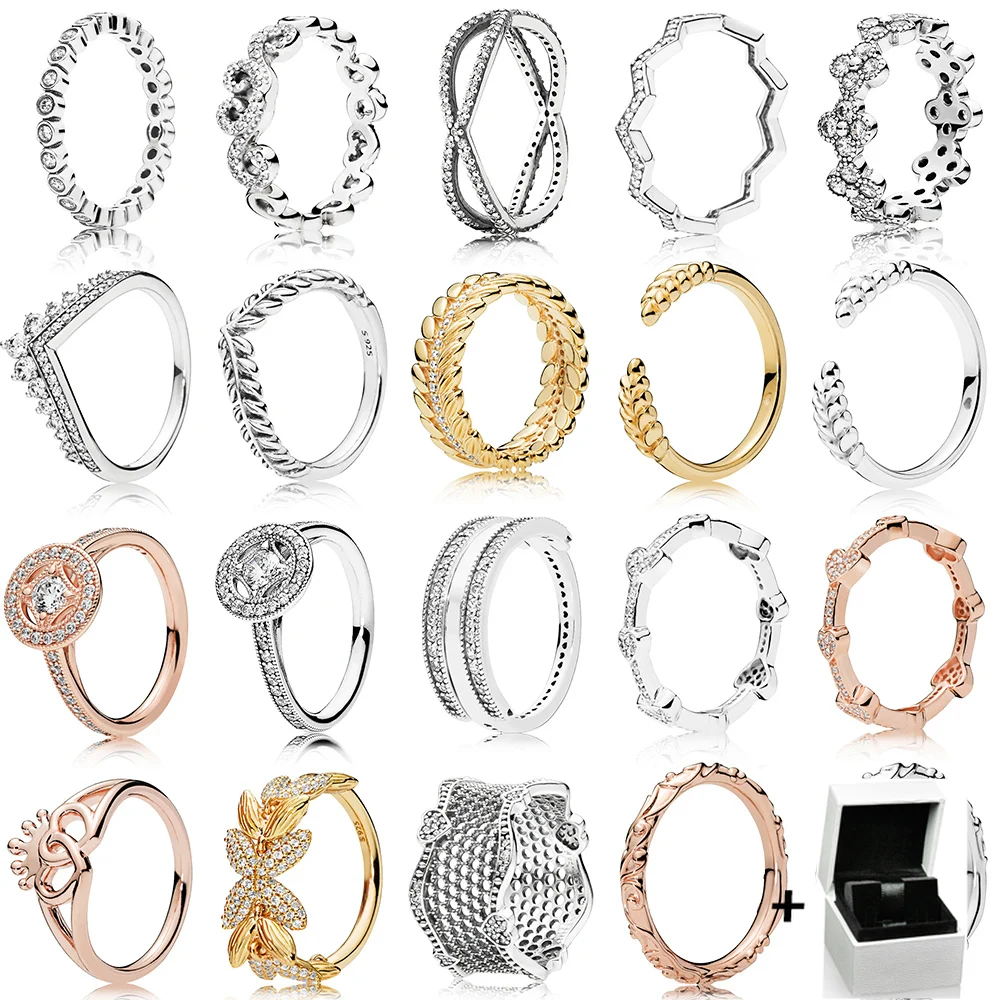 Nuovo 2019 100% argento Sterling 925 oro rosa lustro cerchio di semi anello in pizzo d'amore per donne europee gioielli originali con scatola