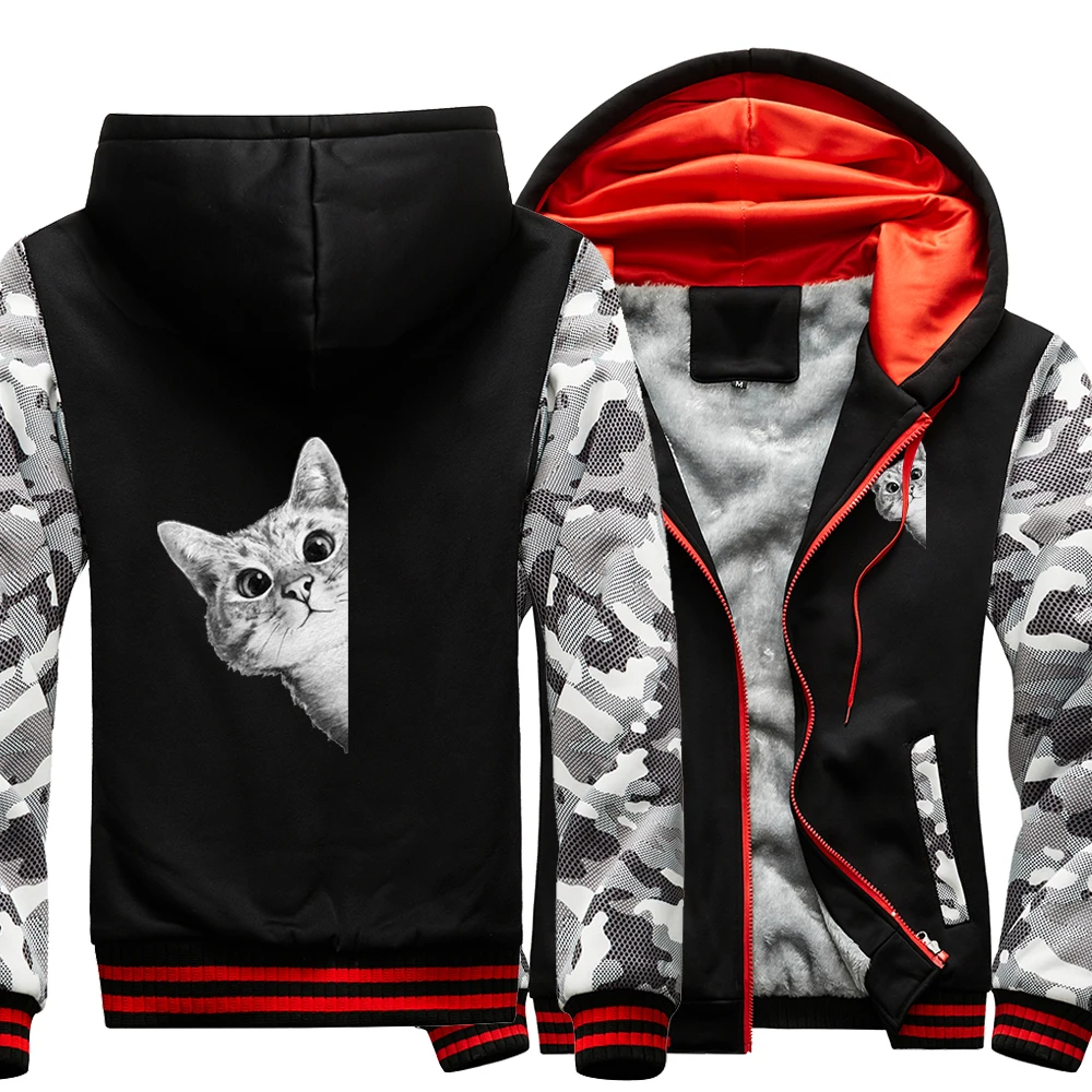 

Kawaii Anime Cat Cute Raglan Thick Hoodies Sweatshirts Top Men Jackets Sweatshirt Winter Warm Coats Gray Casual Black Sportswear