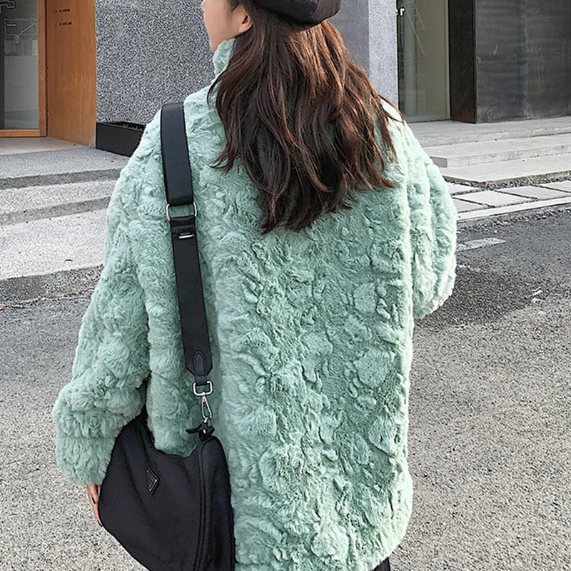 

Lucyever Winter Thick Warm Coats Womens 2020 New Faux Mink Fur Casual Coat Woman Mandarin Collar Candy Color Sweet Tops Female