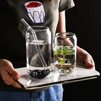 heat resistant glass cocktail cup brief juice milk tea coffee mug with straw creative drinkware