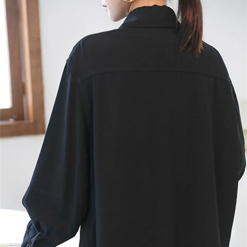 

OL Elegant Vintage Shirt 2021 New Autumn Career Lapel Long-sleeved Loose Shirts Female Blouses Plus Size Women Clothing