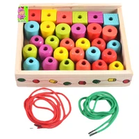 wooden lacing pop beads toddlers string lace big threading beading kit wood stringing beads kids learning toys montessori toys