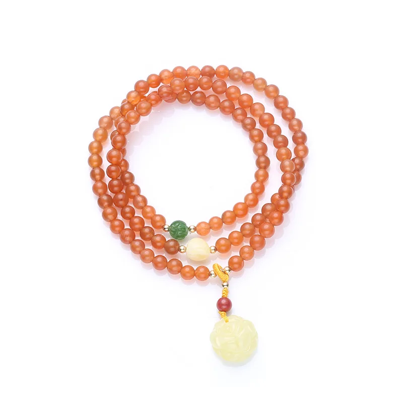 

OMHXZJ Wholesale CS329 European Fashion Woman Girl Party Birthday Wedding Gift Natural Red Agate Amber Beads 14KT Gold Bracelet