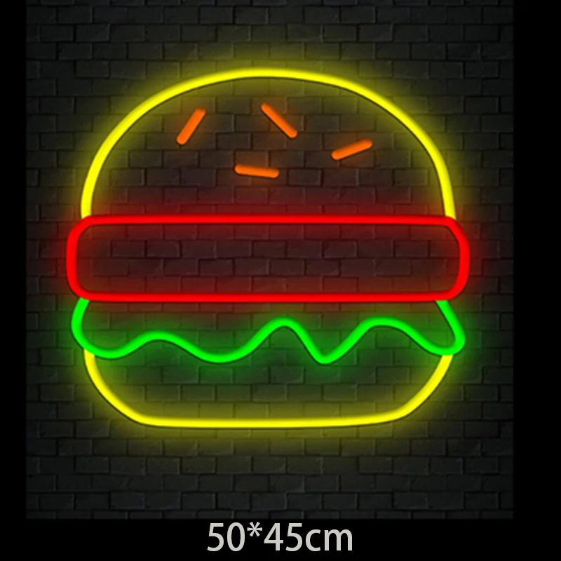 Пользовательский магазин гамбургеров неоновые комнатные магазины настенные