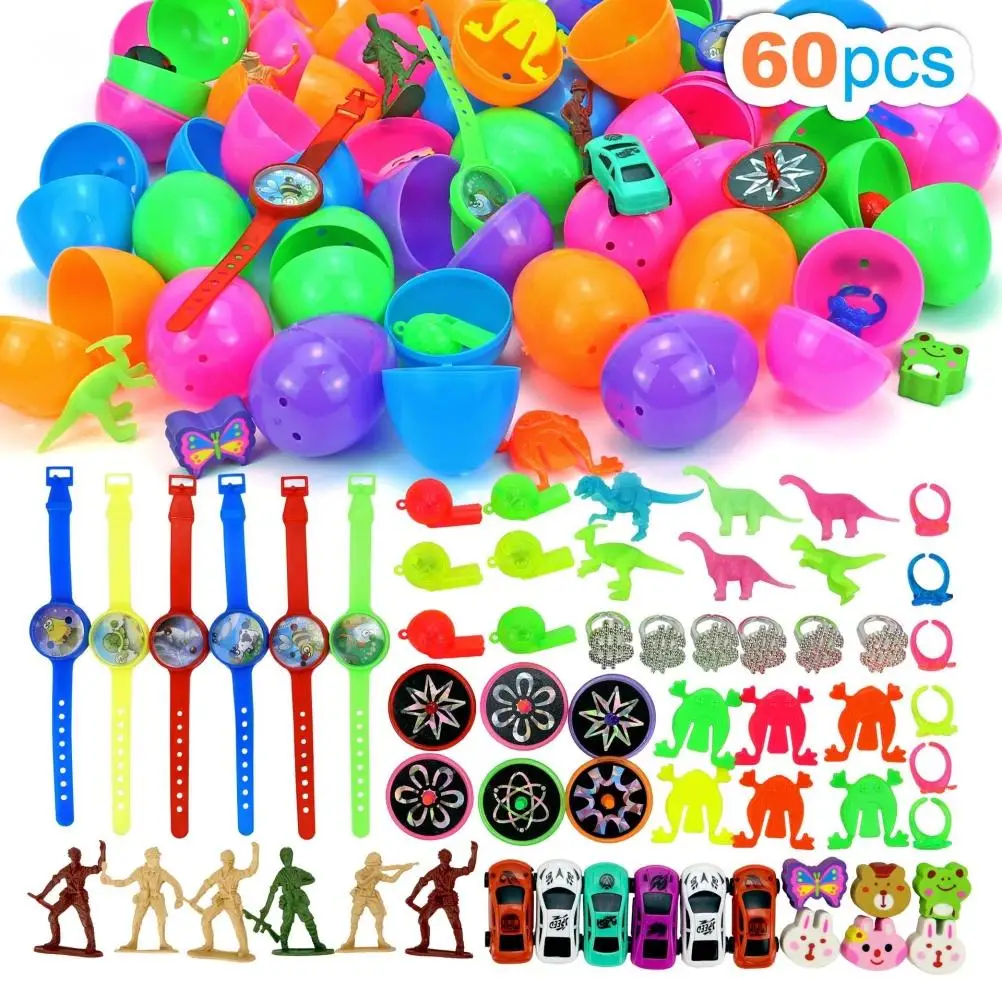 

60PCS Easter Egg Opening Dinosaur Capsule Toy Plastic Surprise Egg Filled Dinosaur Car Toy Children'S Party Birthday Gift