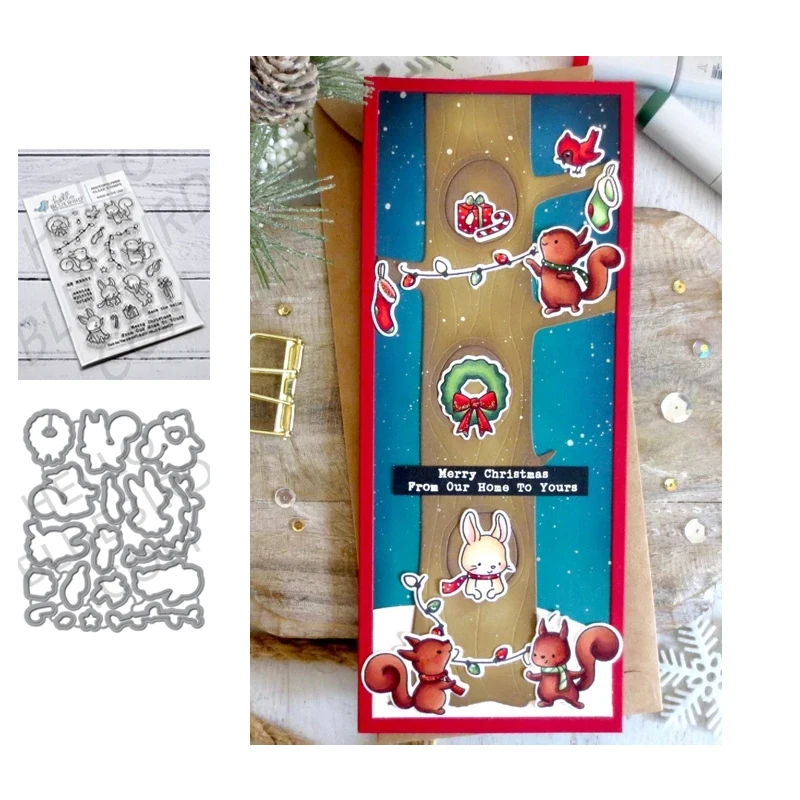 

Animal Branch Bunny Metal Cutting Dies and Clear Rubber Stamps Scrapbooking Stencil DIY Album Make Template Decor Model Craft