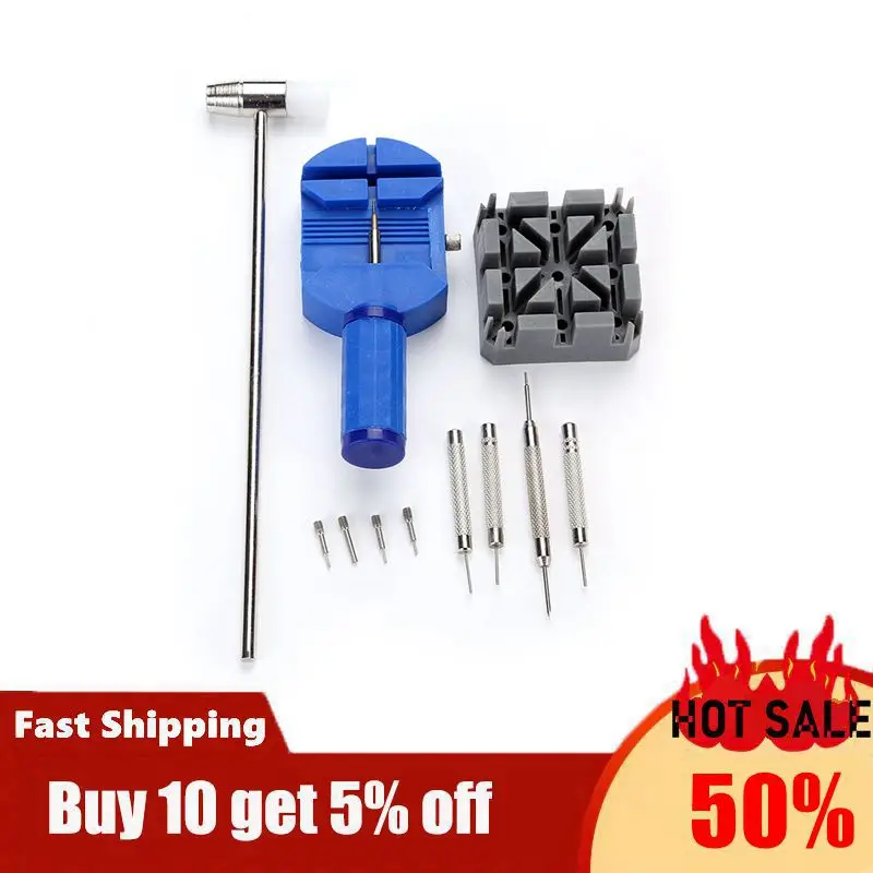 

11pcs/set Watch Repairing Tools Kit Durable Watch Belt Holder Pin Punches Hammer Set Household Watch Maker Tools Kit Chain Pin