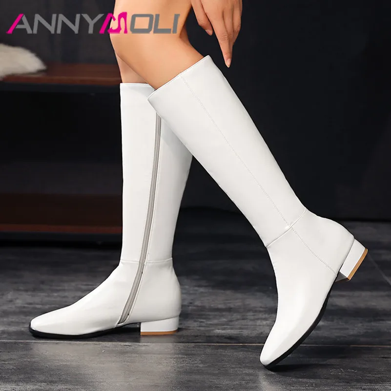 

Сапоги женские ANNYMOLI до колена, на среднем каблуке, на молнии, с квадратным носком, белые, осенне-зимние, 45