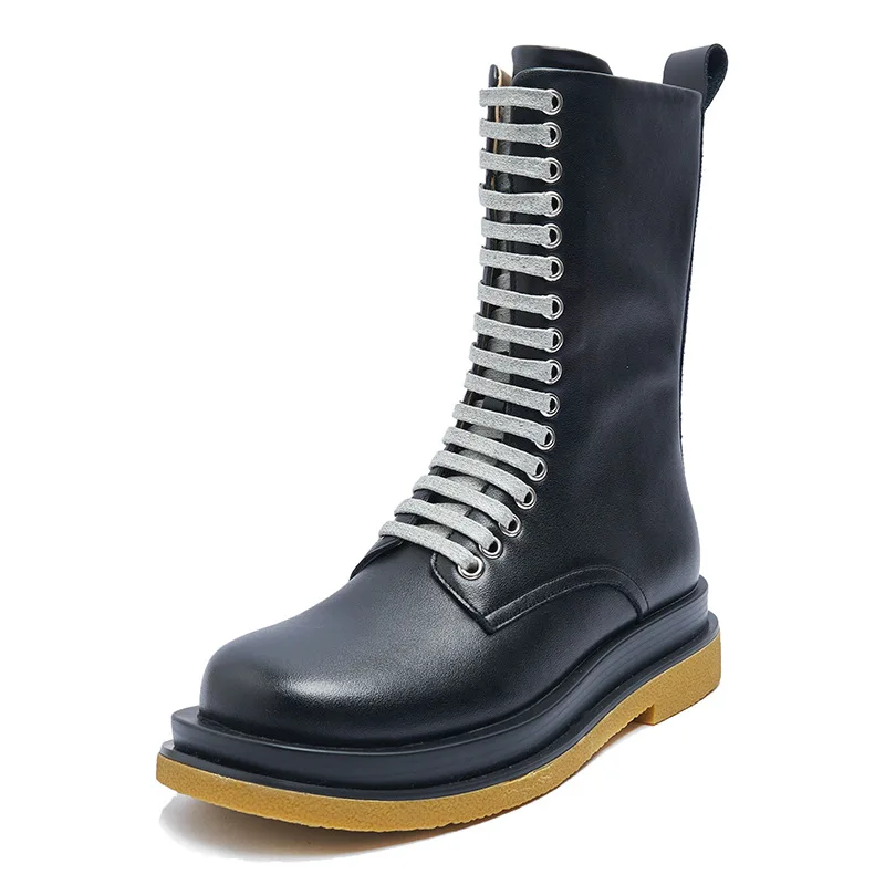 

Waterproof Non-slip Women Boots Zipper Design Fashion Genuine Leather Martin Boots Round Toe Ladies Punk Motorcycle Boots