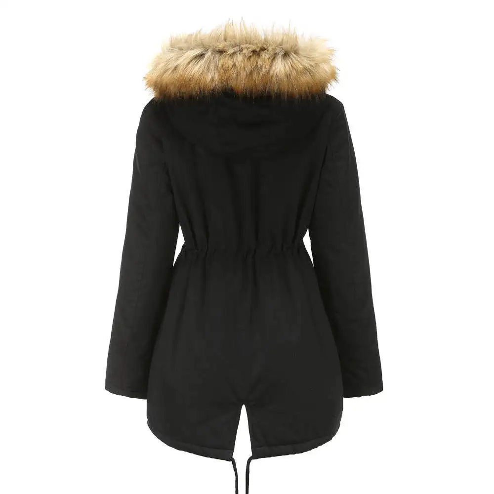 Women's  Thick and Velvet Padded Jacket with Hooded Fur Collar Winter Warm Jacket Plus Size Casual Hooded Cotton-padded Clothes