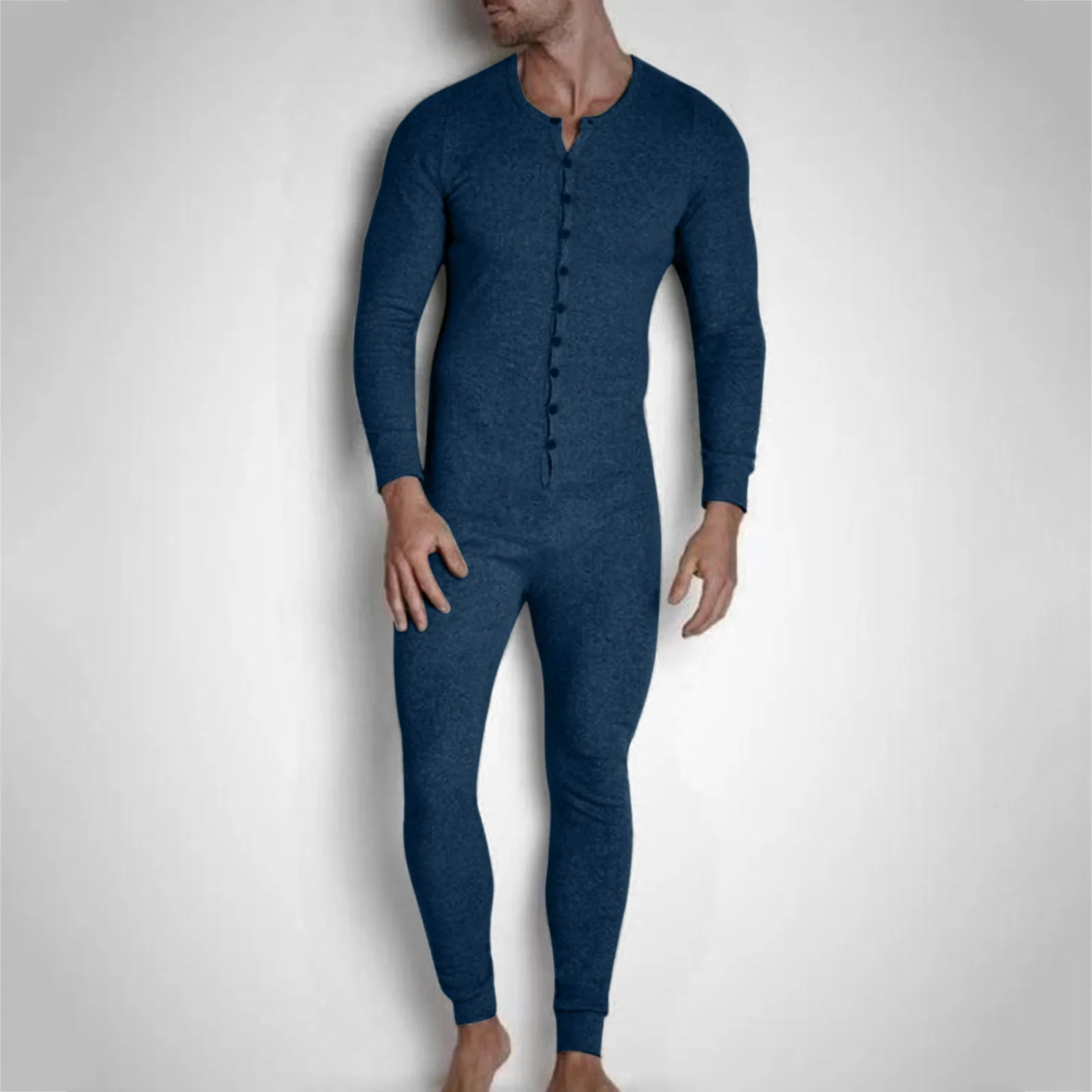 Комбинезон мужской с длинным рукавом однотонный удобный Пижамный ромпер для