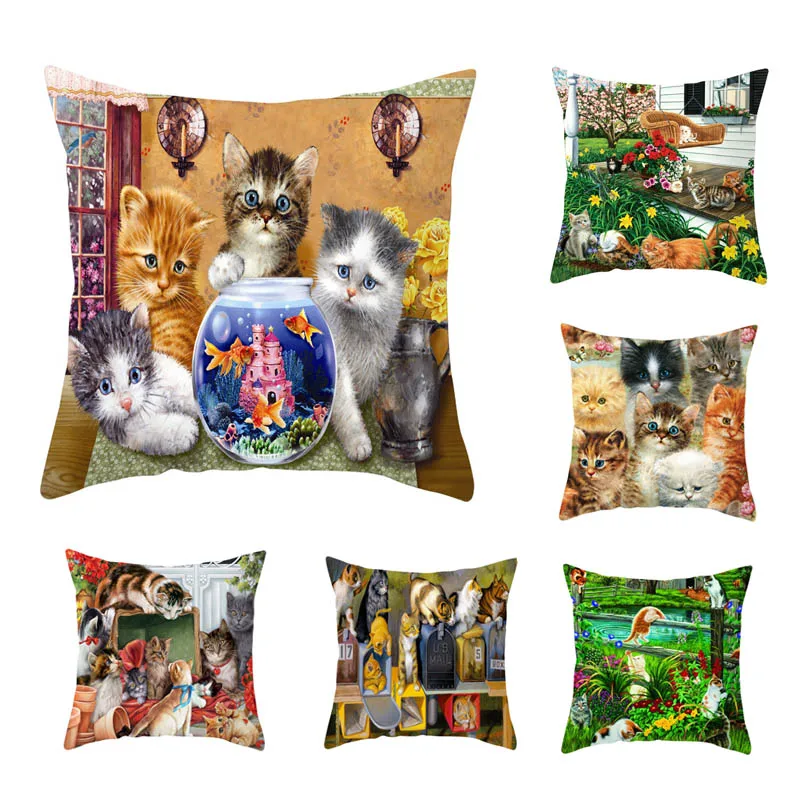 

Cartoon Naughty Cat Cushion Cover Pillow Case Creative Cute Cats Sofa Decorative Pillowcase Home Textiles Animal Pillow Cover