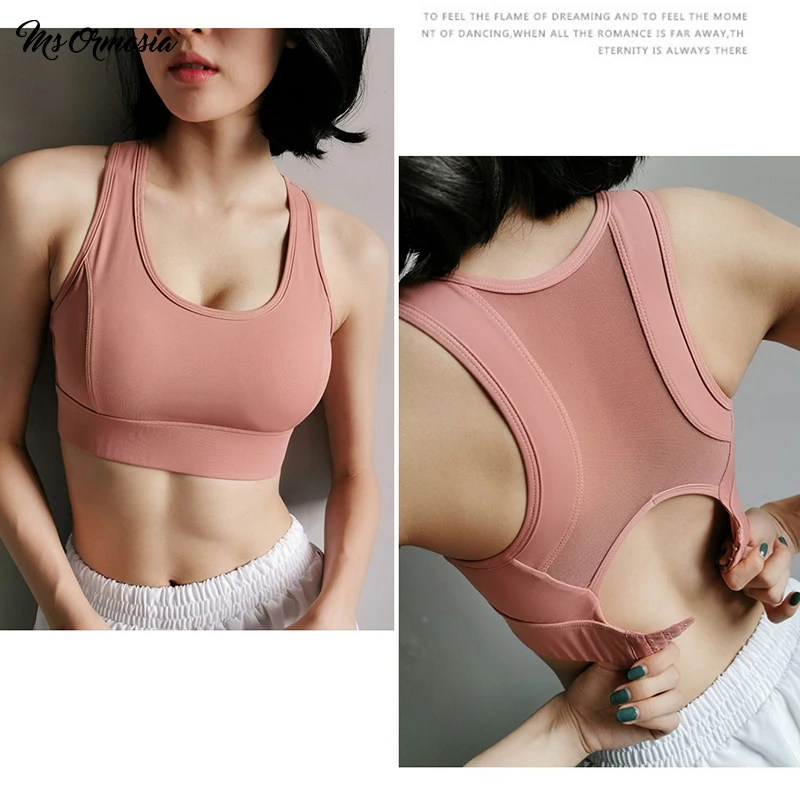 Pink Push Up Sports Top Gym Women Yoga For Fitness Mesh Hollow Womens Gsleeveless Running Padded Tank Athletic Vest | Спорт и