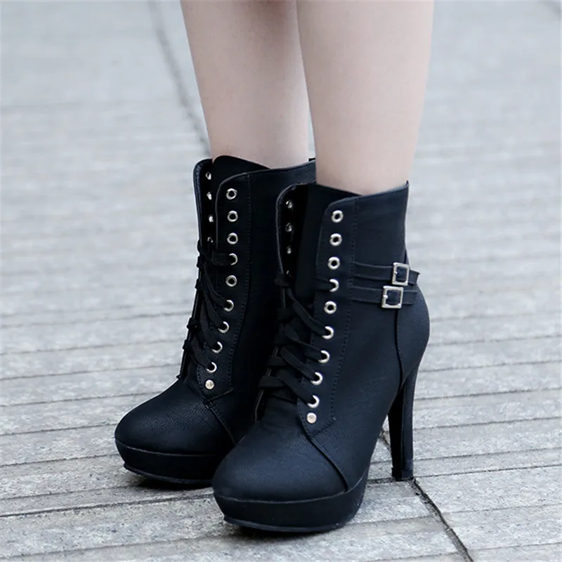 

Platform High Heels Female Ankle Boots For Women Lace Up Shoes Woman Buckle Short Boots Casual Ladies Footwear
