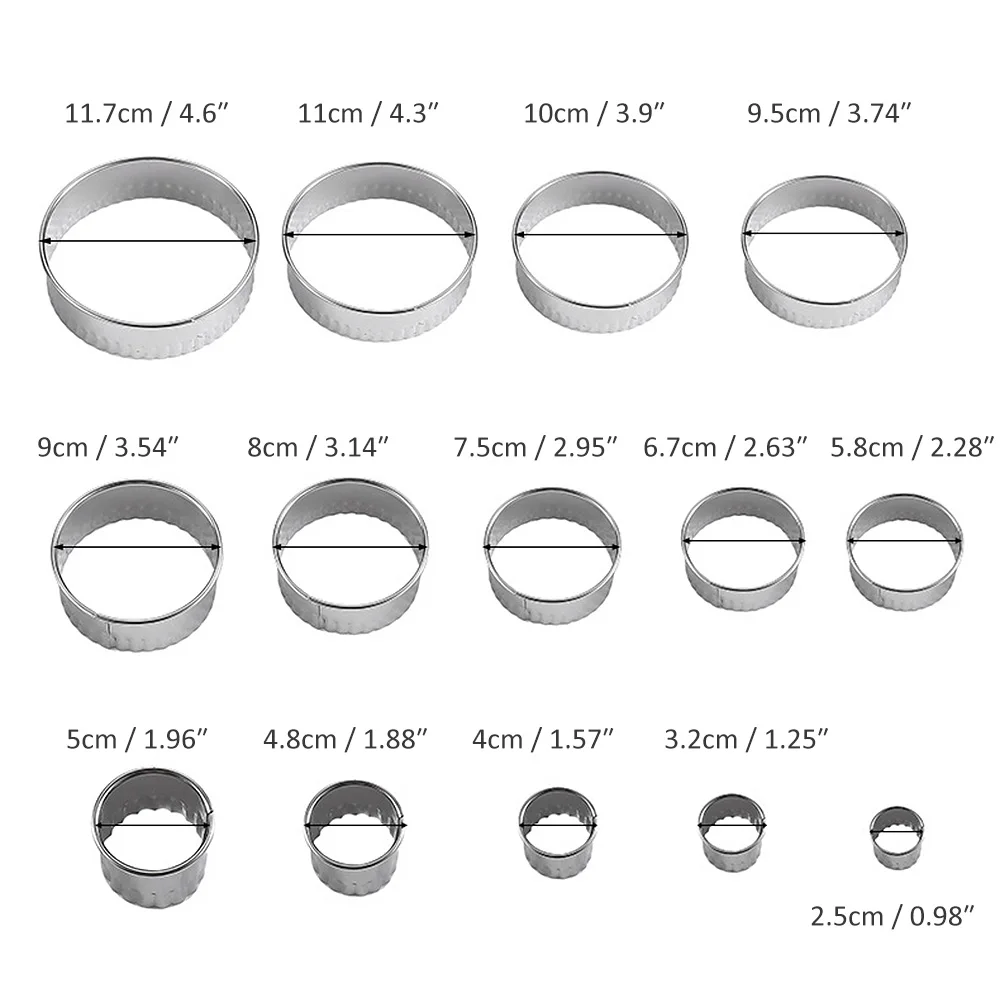 

14pcs Stainless Steel Round Cutter Kitchen Supplies DIY Mousse Cake Dessert Patisserie Decorating Tool Round Cookie Cake Cutter