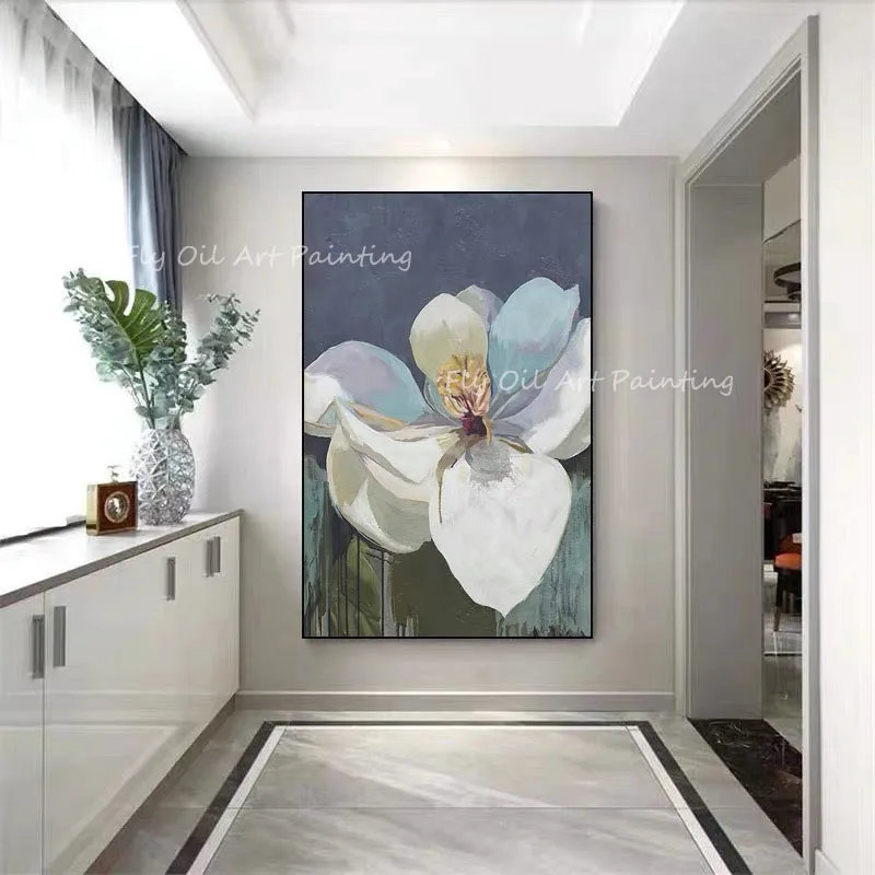 

Large Size White FLower 100% Handmade oil painting large size handmade abstract art decoration no frames artwork as a gift
