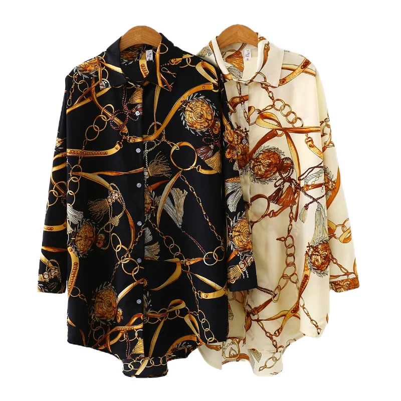 

Plus Size Fashion Casual Oversized Women Blouses 2021 Autumn Chiffon Blouse Three Quarter Sleeve Loose Tops Shirts