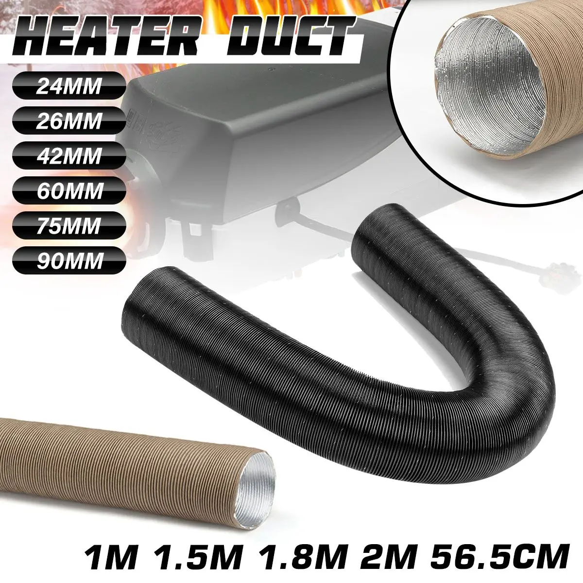 24/26/42/60/75/90mm Car Heater Ducting Pipe Air Diesel Parking Heater Hose Line Aluminum Foil For Webasto/Dometic/Planer - изображение