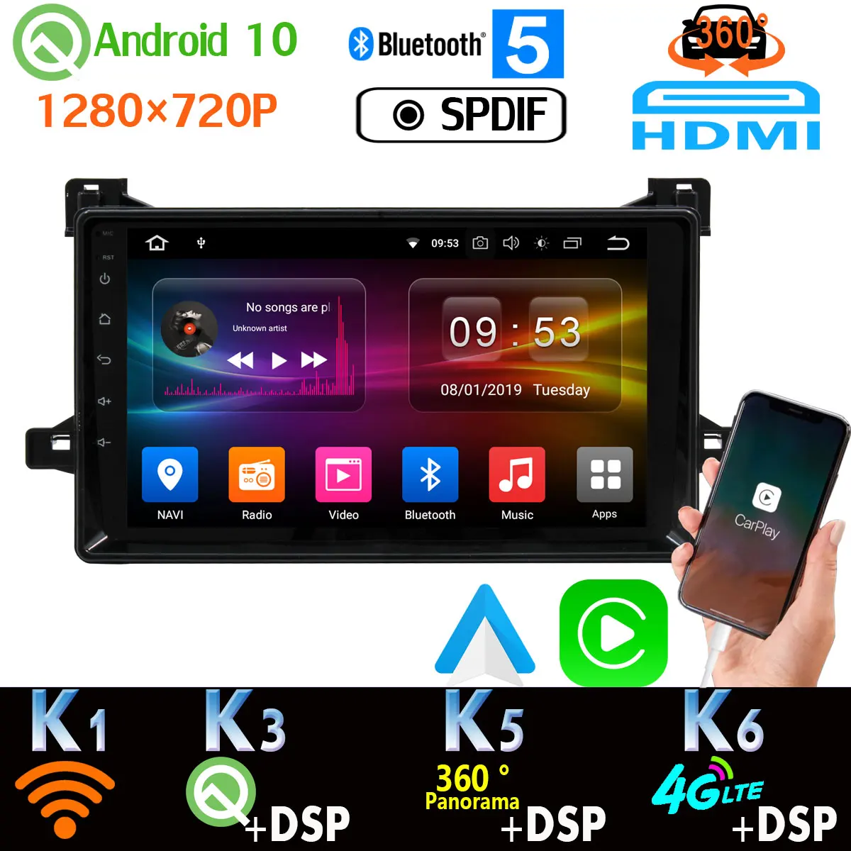 360 панорамная камера Android 10 0 4 + 64G Автомобильный DVD мультимедийный для Toyota Prius XW50