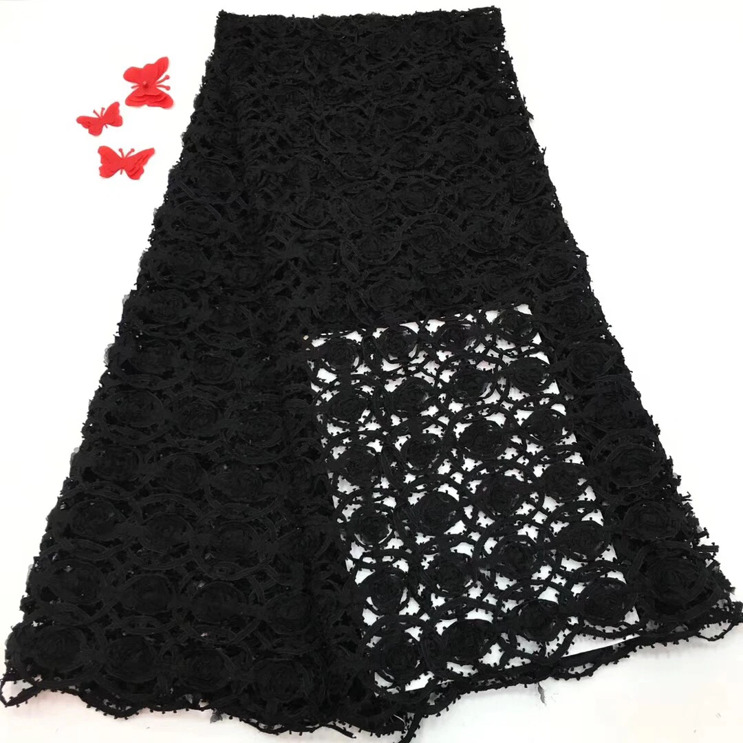 

Newest Design Transparency embroidered African Net Lace Fabric with beads for Party Dress France 3d flowers Lace Fabric