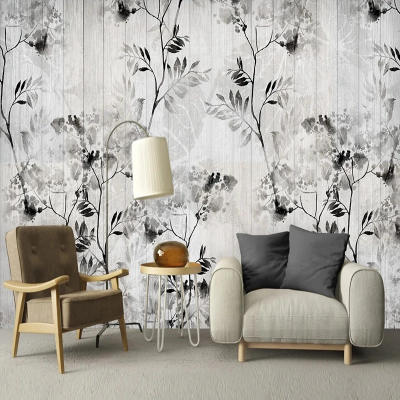 

Custom Murales Decorativos Black And White Leaves Board Wall Paper Sticker For Living Room Decoration Wallpaper For Bedroom Wall