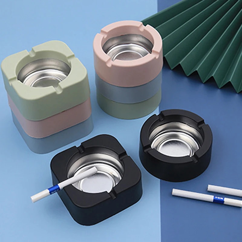 

1Pc Simple Nordic Style With Smooth Lines Plastic PP Stainless Steel Ashtray