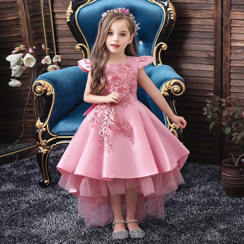 

Pink Girls Dresses For Wedding Tulle Lace Long Girl Dress Party Christmas Dress Children Princess Costume For Kids New 2021