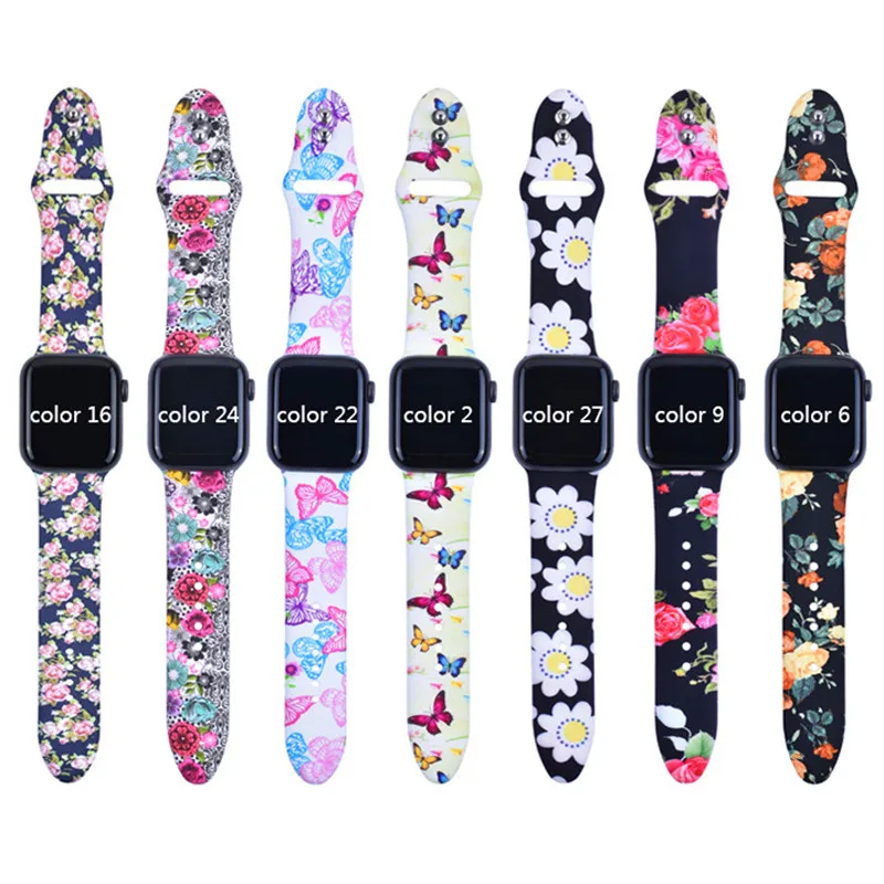 Ремешок с принтом для Apple watch 4 5 band 44 мм 40 мм iWatch 42 мм 38 мм силиконовый спортивный браслет ремешок Apple watch 4 3 2 1 Series 38