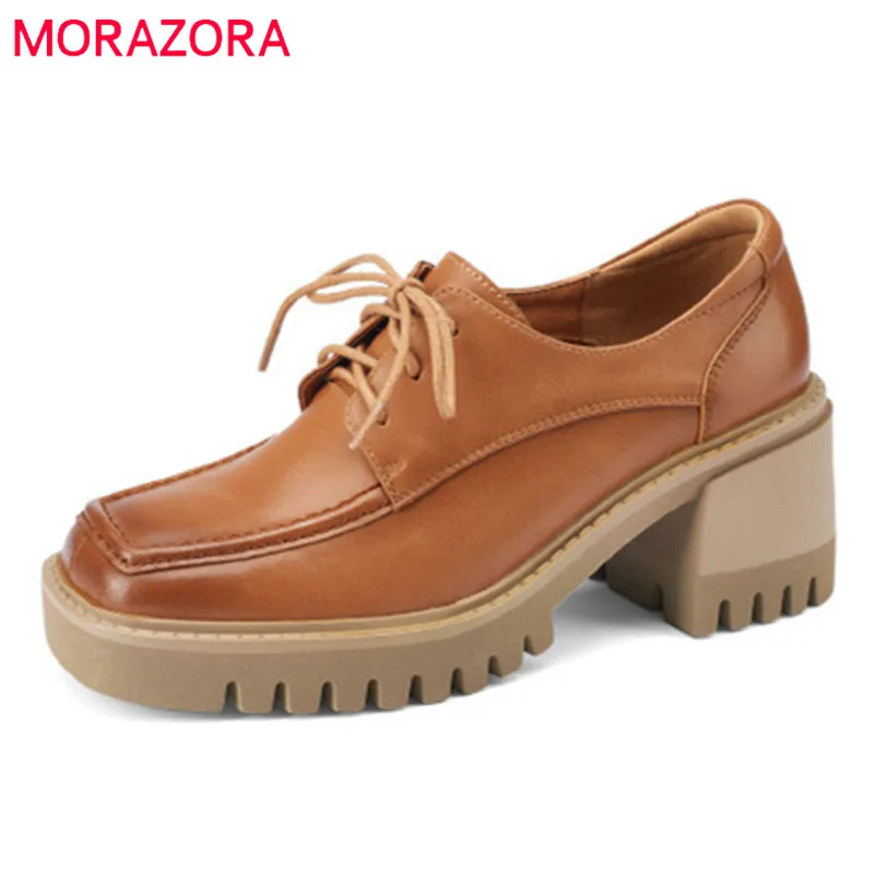 

Женские туфли-лодочки на платформе MORAZORA, черные или Белые Повседневные туфли-лодочки из натуральной кожи на платформе с квадратным носком, ...