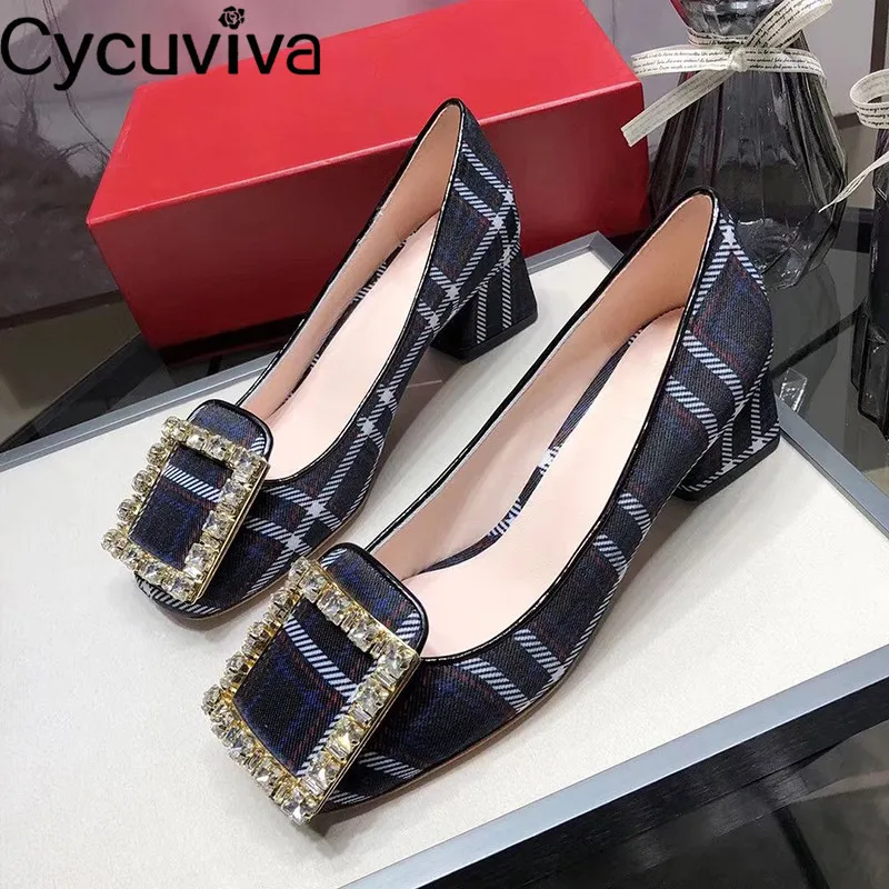 Женские туфли Стразы с квадратной пряжкой туфли-лодочки квадратным носком на