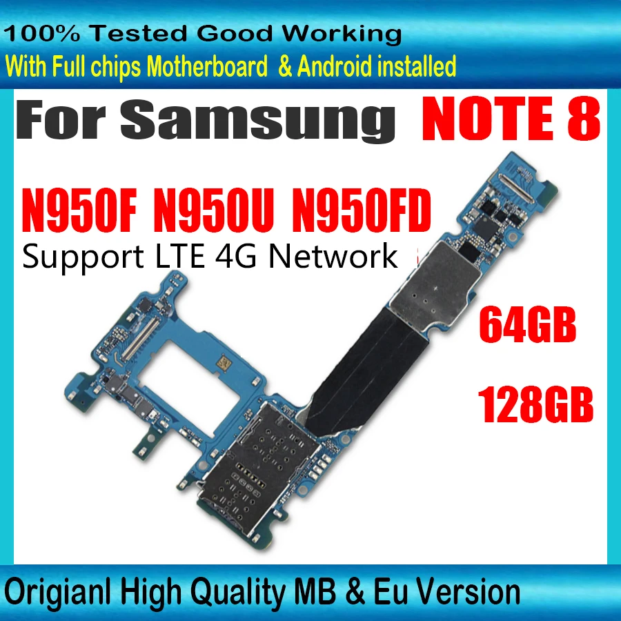 100% оригинальная материнская плата для Samsung Galaxy Note 8 N950 N950FD N950F N950U 64 Гб 128 ГБ