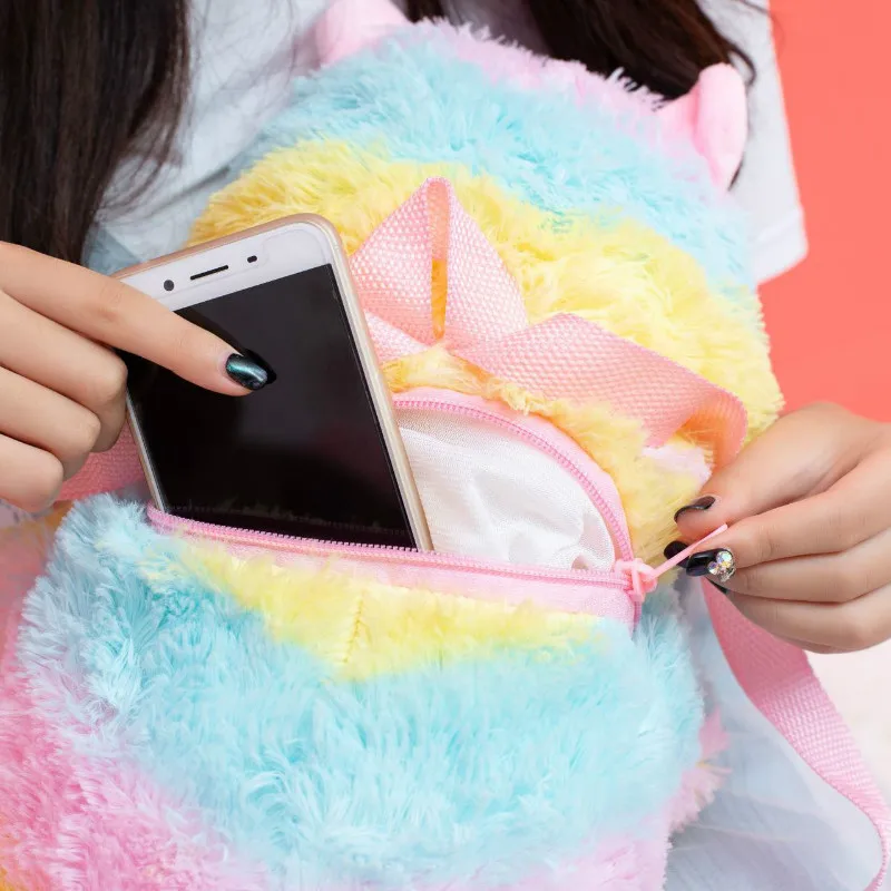 

40cm new white rainbow alpaca soft and comfortable cotton doll zipper backpack plush toys for children