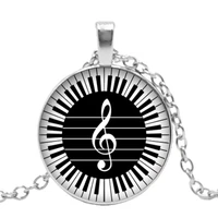 hot new heart shaped piano love pattern pendant round glass convex piano keyboard glass dome demonstration necklace jewelry